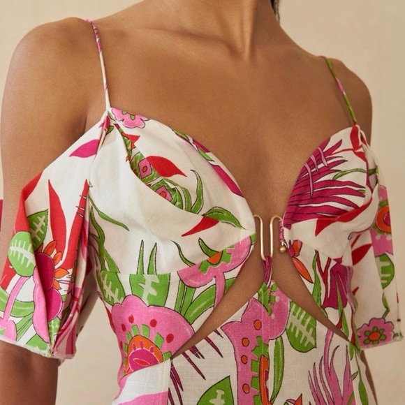 Cult Gaia Dina Floral Cutout Midi Dress Linen Blend Size 4 - Picture 2 of 15